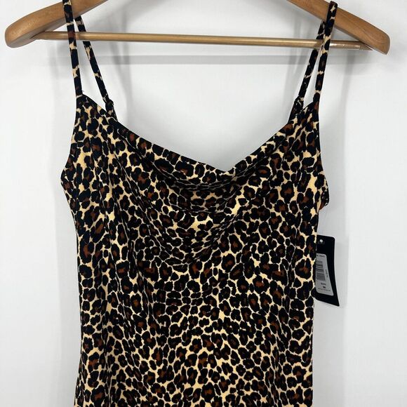 BEBE Maxi Dress Womens Size M Cowl Neck Spaghetti Strap Slit Cheetah NWT Leopard - Picture 6 of 16